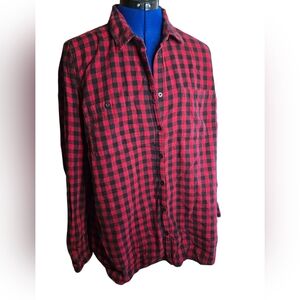 St Johns Bay  Red and Black Checkered Womens Flannel Shirt